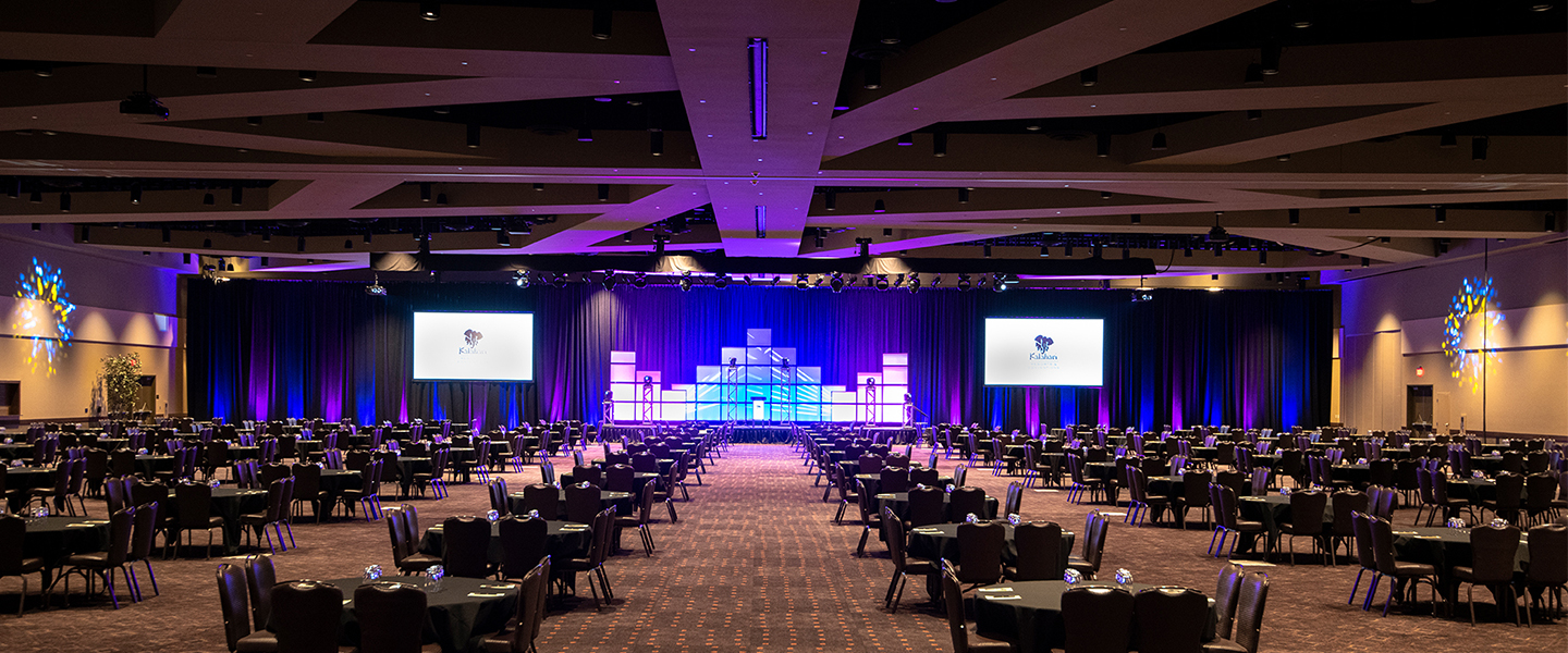 the inside of the new convention center with purple lights